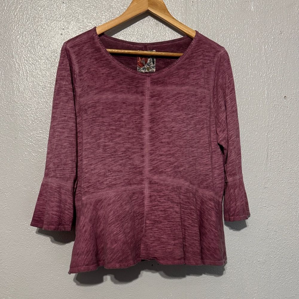 Akemi + Kin Anthropologie Heather Peplum 3/4 Bell Sleeve Knit Top 100% Cotton